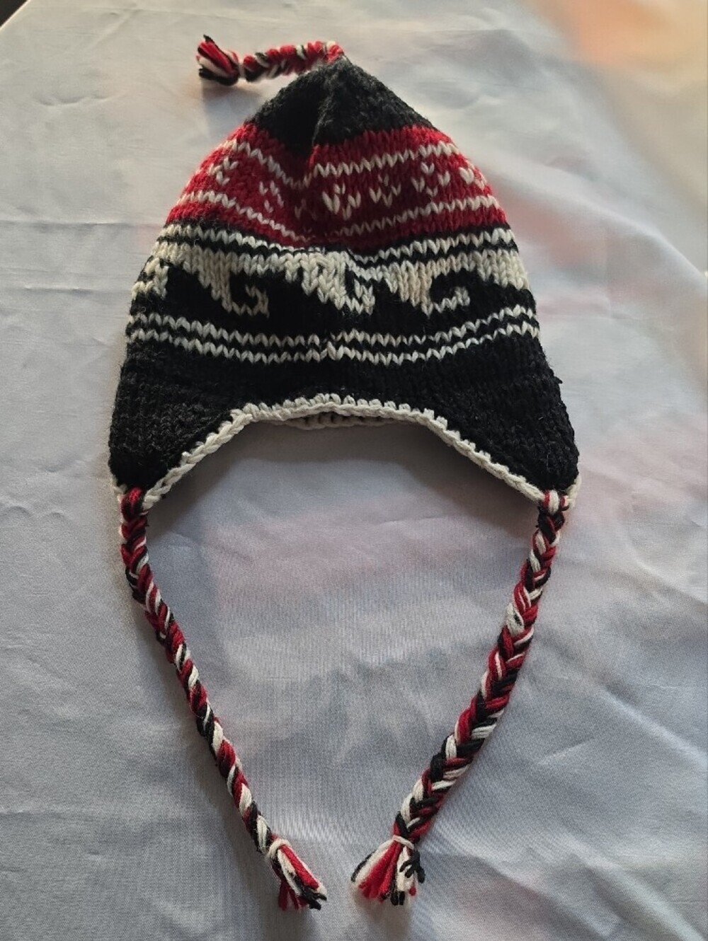 Handmade Nepal 100% Wool Fleece-Lined Earflap Hat Chullo Beanie Braided Tassels - Picture 2 of 9